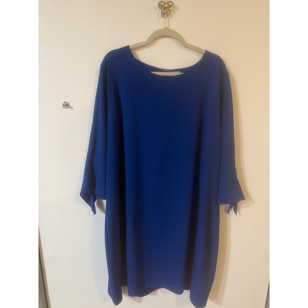 CeCe Royal Blue Tie Cuff Dress Plus Size 24W Stretch Crepe Round Neck (As Is)